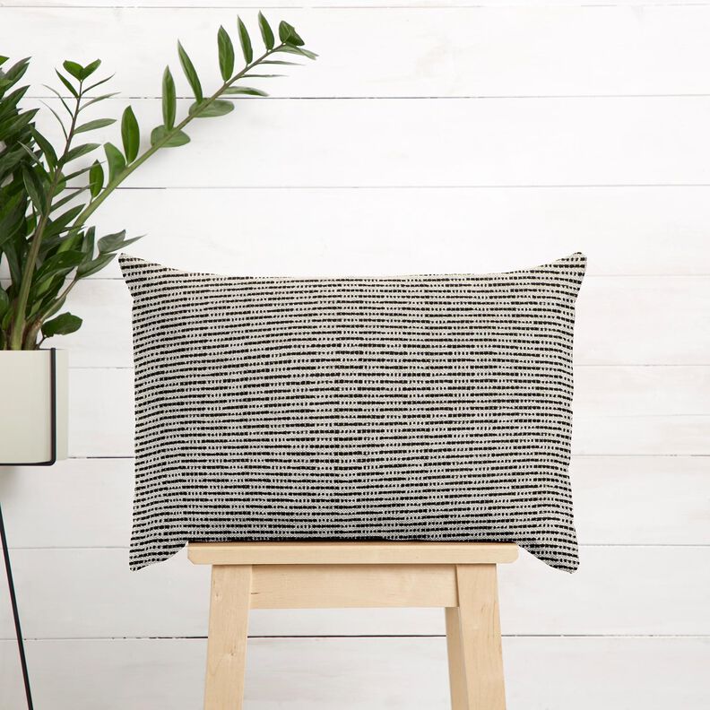 Sisustuskangas Jacquard Rustiikkiset raidat &ndash; musta/luonnonv&auml;rinen,  image number 6