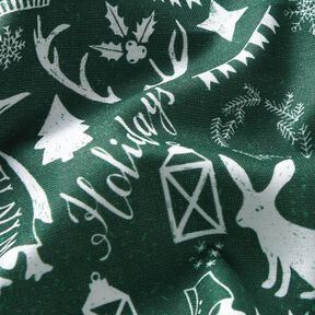 Puuvillakangas Kretonki Hyvää joulua – sinikuusi/valkoinen, 