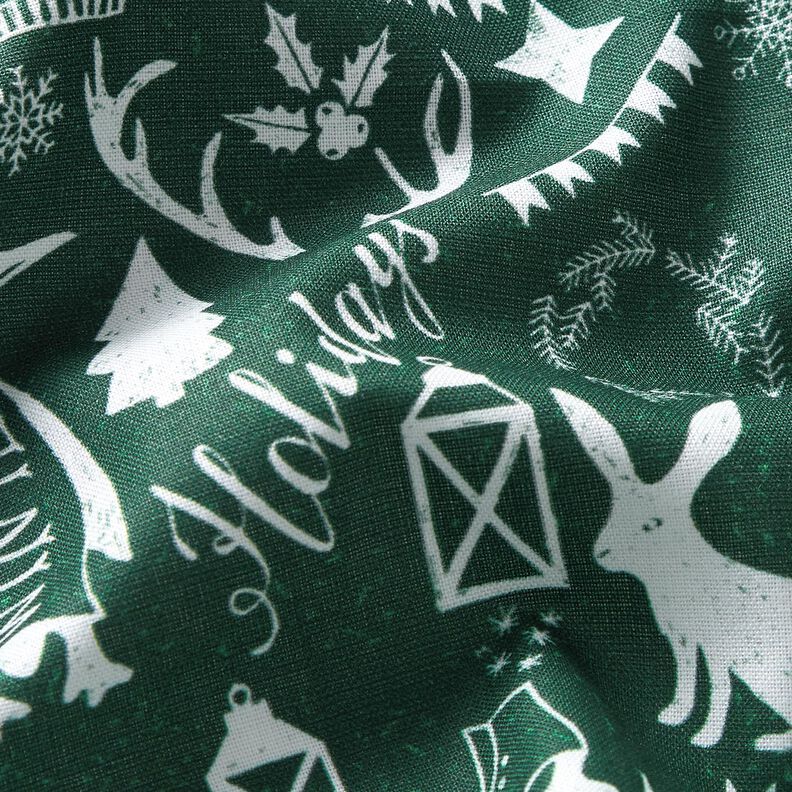 Puuvillakangas Kretonki Hyvää joulua – sinikuusi/valkoinen,  image number 2