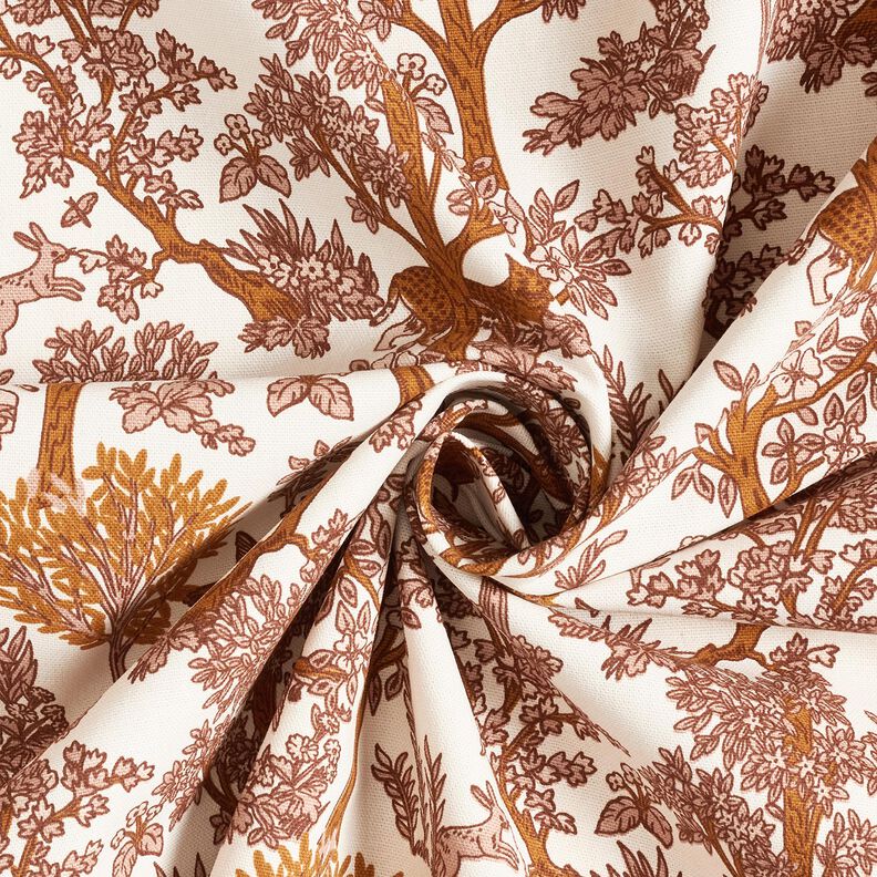 Sisustuskangas Puolipanama Eläimet metsässä – valkoinen/kinuski,  image number 3