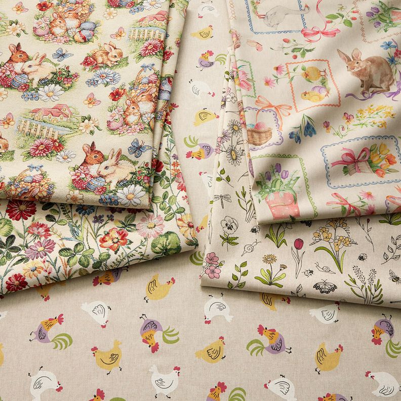 Sisustuskangas Gobeliini P&auml;&auml;si&auml;ispuput puutarhassa &ndash; vaalea beige/marja,  image number 5