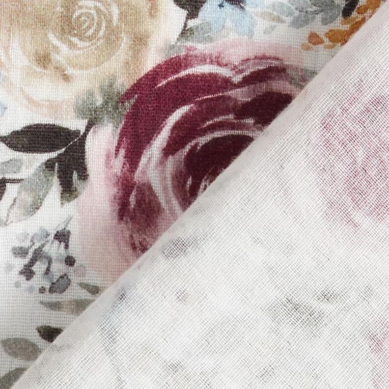 Musliini-/kaksikerroksinen kangas akvarelliruusut Digitaalipainatus – valkoinen,  image number 5