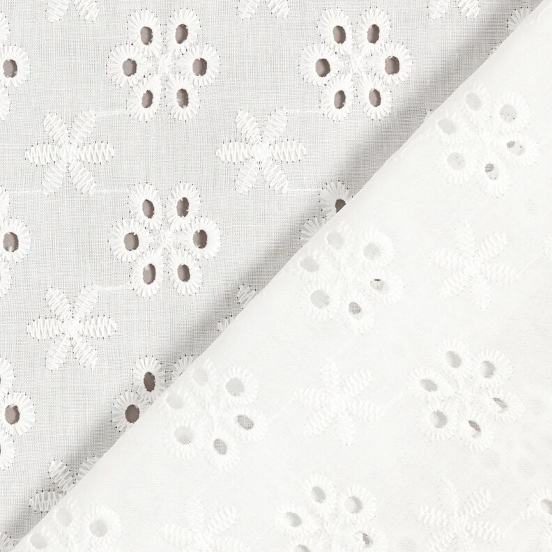 Puuvillakangas Reikäkirjonta Kukat – valkoinen,  image number 4
