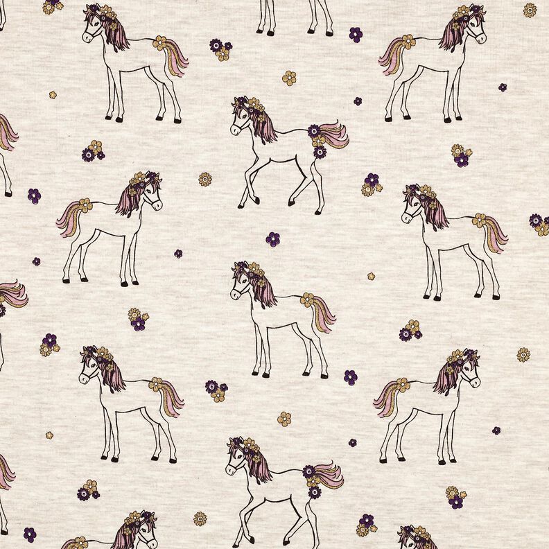 Puuvillajersey Kimaltava kukkahevonen | Poppy Fabrics – luonnonvärinen/kulta,  image number 1