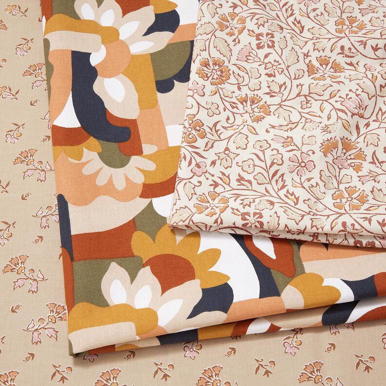 Sisustuskangas Puolipanama Abstraktit retrokukat – valkoinen/kupari,  image number 5