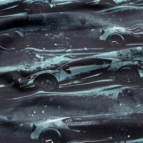 Puuvillajersey Kilpa-auto Digitaalipainatus – musta/helmenharmaa, 