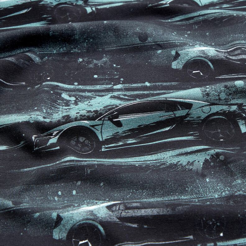 Puuvillajersey Kilpa-auto Digitaalipainatus – musta/helmenharmaa,  image number 2