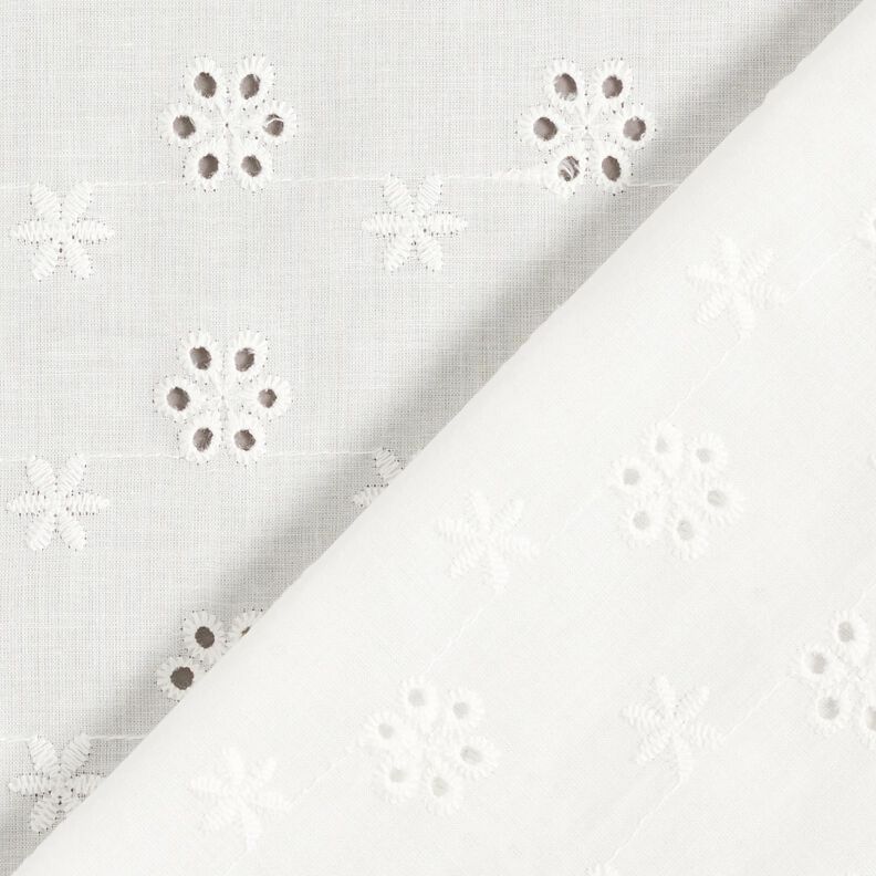 Puuvillakangas Reikäkirjonta Pienet kukat – valkoinen,  image number 4