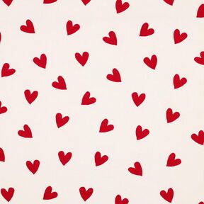 Puuvillaflanelli Sydämet | Poppy Fabrics – norsunluu/karmiininpunainen, 