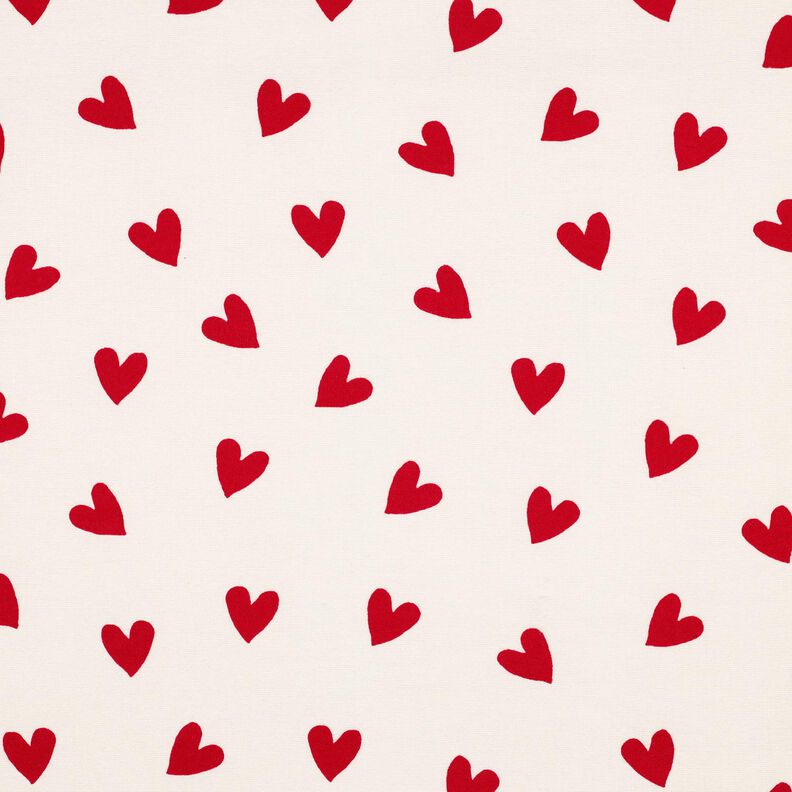 Puuvillaflanelli Sydämet | Poppy Fabrics – norsunluu/karmiininpunainen,  image number 1