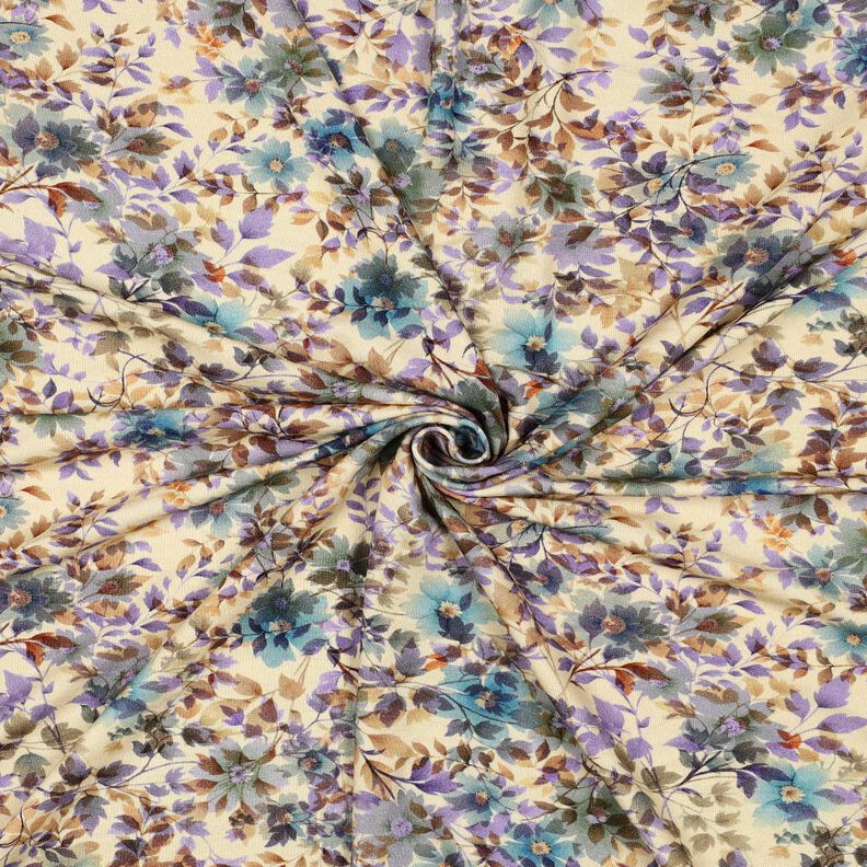 Viskoosijersey Kukkaset ja oksat Digitaalipainatus – hiekka/turkoosi,  image number 3