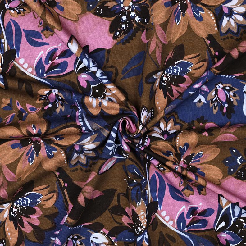 French Terry Kes&auml;college Maalatut kukat Digitaalipainatus &ndash; indigo/kastanjanruskea,  image number 3