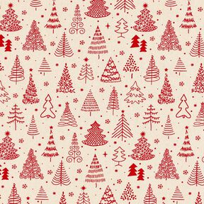 Puuvillakangas Kretonki söpöt kuuset – luonnonvärinen/karmiininpunainen, 