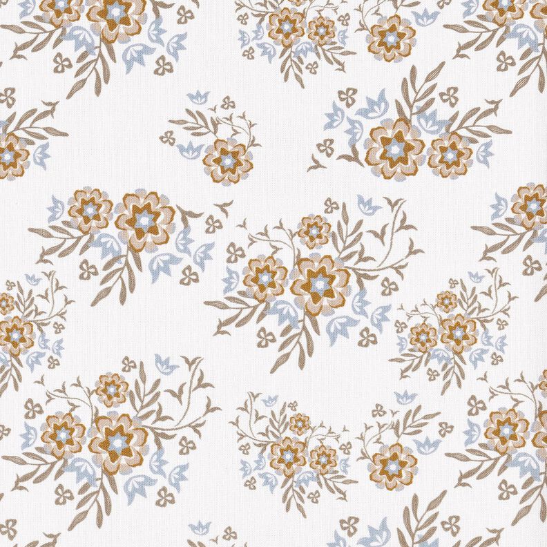 Puuvillapopliini Herkät kukkakimput – valkoinen/vaaleanruskea,  image number 1