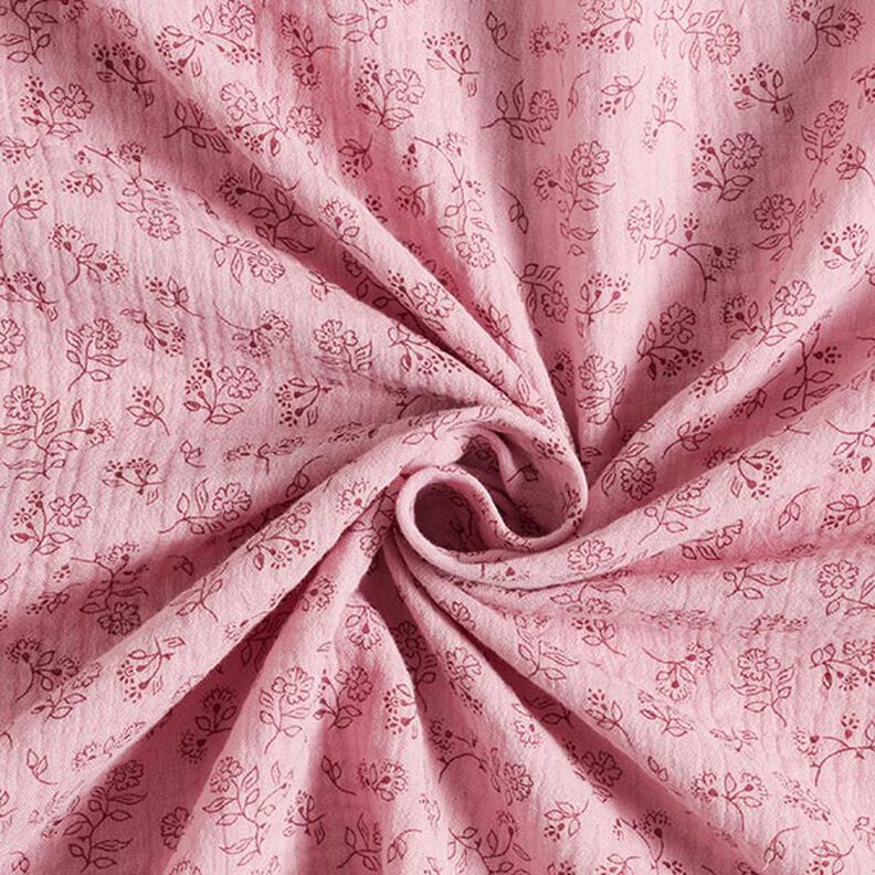 Musliini-/kaksikerroksinen kangas pienet kukkaköynnökset – roosa,  image number 3