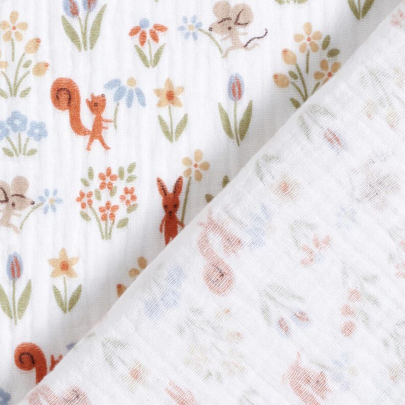 Musliini-/kaksikerroksinen kangas Orava ja hiiri – valkoinen,  image number 4
