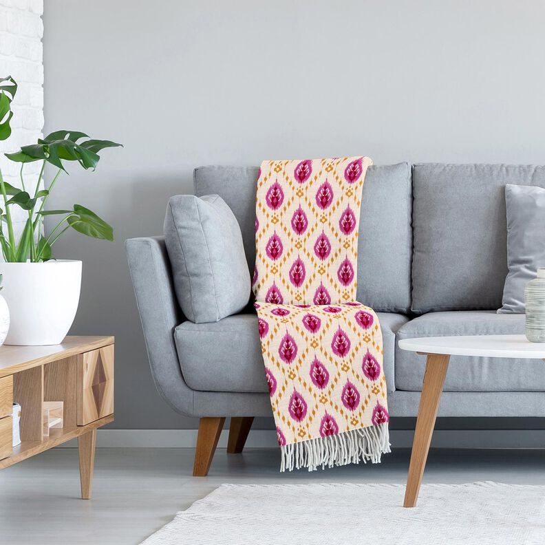 Tikkikangas Musliini Etno-kukat &ndash; villanvalkoinen/pink,  image number 5