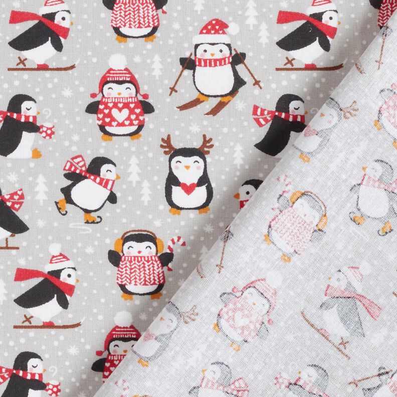 Puuvillakangas Kretonki Pingviinit – hopeanharmaa,  image number 4