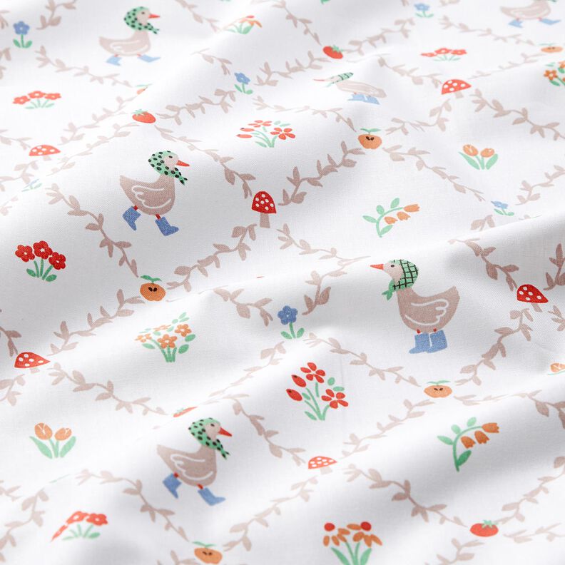 Puuvillapopliini Maalaistalo ja hanhet – norsunluu/tumma beige,  image number 2