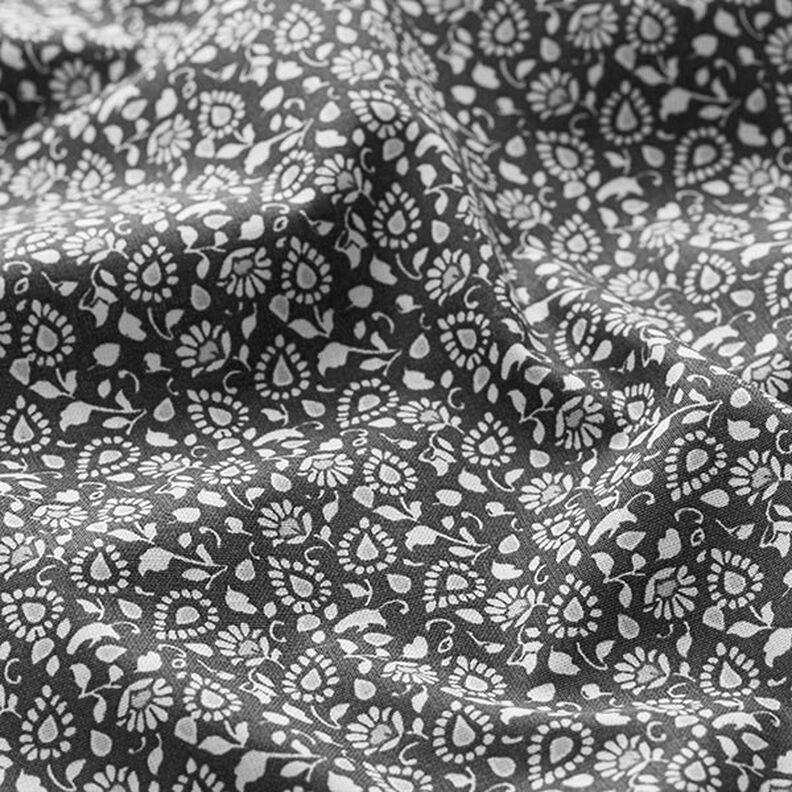 Puuvillakangas Kretonki pieni paisley – tummanharmaa,  image number 2