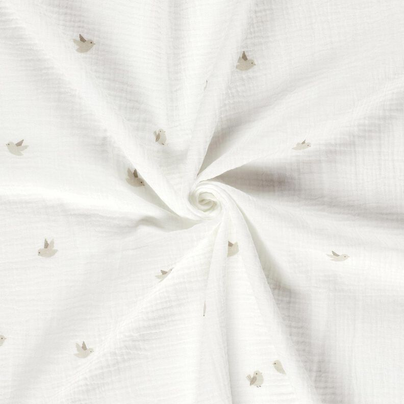 Musliini-/kaksikerroksinen kangas Pienet lintuset – villanvalkoinen/luonnonvärinen,  image number 3