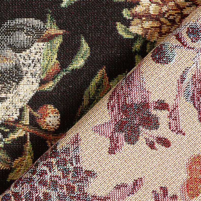 Sisustuskangas Gobeliini Kukkaset ja linnut – musta/vihreä,  image number 4