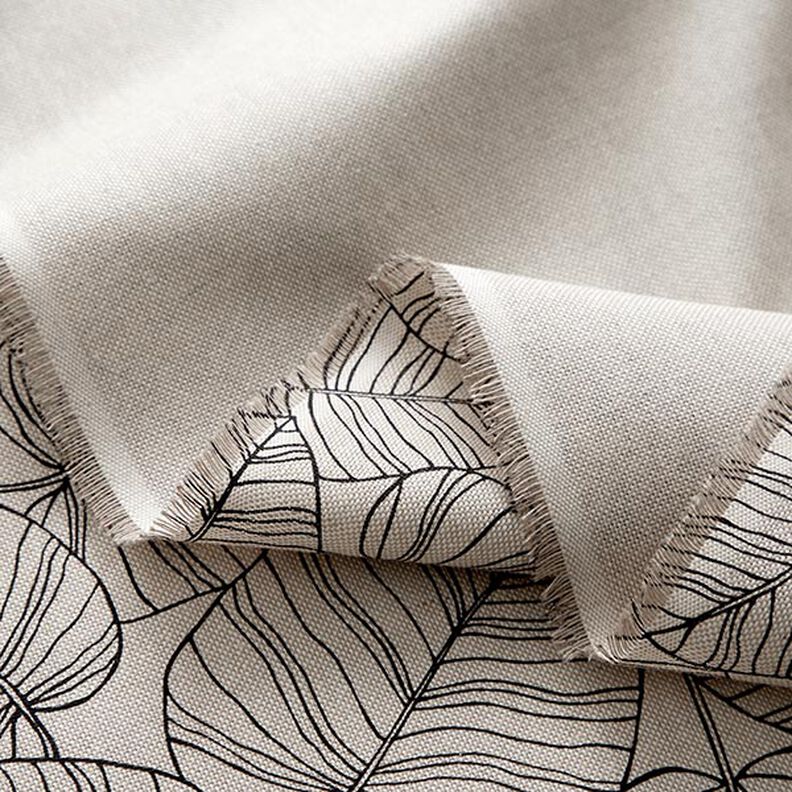 Sisustuskangas Puolipanama Hienot lehdet – luonnonvärinen/musta,  image number 3