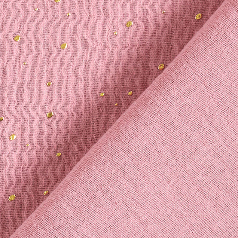 Puuvillamusliini sirotellut kultapilkut – roosa/kulta,  image number 4