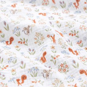 Musliini-/kaksikerroksinen kangas Orava ja hiiri – valkoinen, 