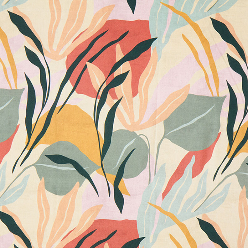 Sisustuskangas Puolipanama Abstraktit kasvit – luonnonvärinen/vaalea minttu,  image number 1