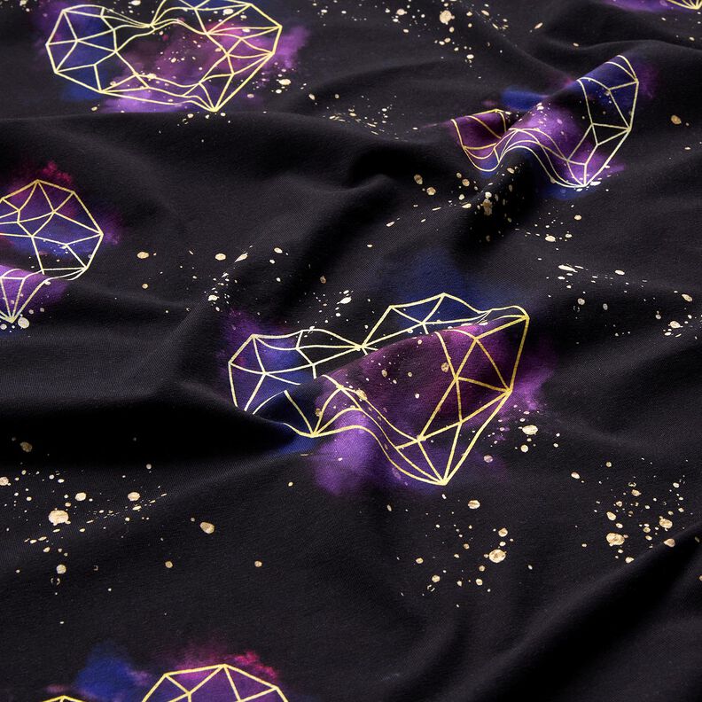 Puuvillajersey Origami-syd&auml;met ja kultaiset pilkut | Glitzerp&uuml;ppi &ndash; musta/lila,  image number 2
