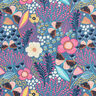 Puuvillakangas Kretonki Perhoset ja kukinnot – siniharmaa/pink,  thumbnail number 1