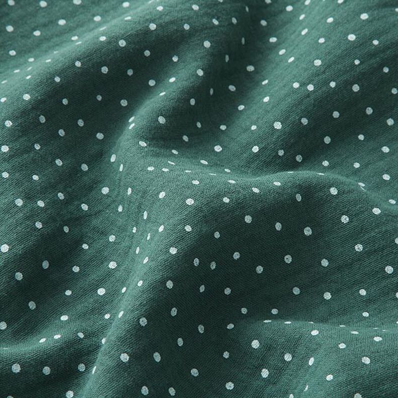 Musliini-/kaksikerroksinen kangas Pikkupilkut – tummanvihreä/valkoinen,  image number 2