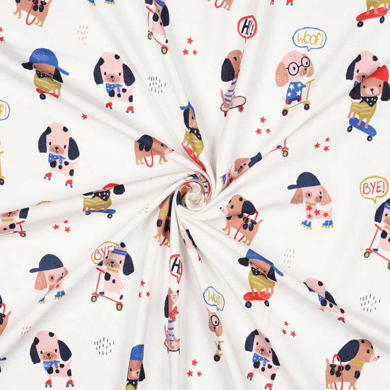 Puuvillajersey Skeittaava koira Digitaalipainatus | Poppy Fabrics &ndash; norsunluu/ruusukulta,  image number 3
