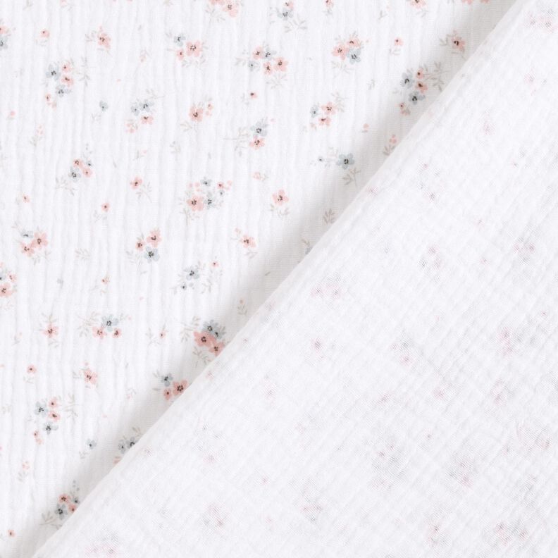 Musliini-/kaksikerroksinen kangas Romanttiset kukkaset – valkoinen,  image number 4