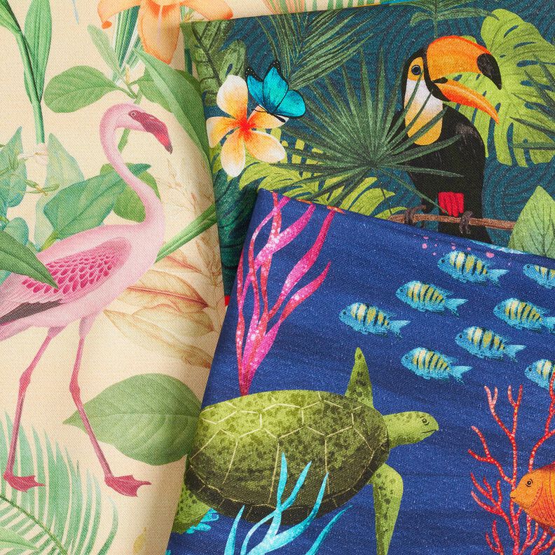 Sisustuskangas Puolipanama Värikäs vedenalainen maailma – laivastonsininen/turkoosi,  image number 5