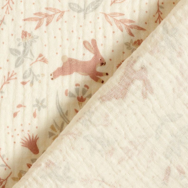 Musliini-/kaksikerroksinen kangas Lintu ja j&auml;nis kukkapuutarhassa &ndash; villanvalkoinen,  image number 4