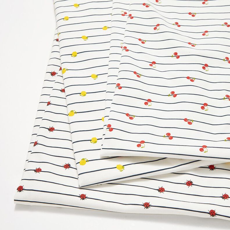 Puuvillajersey Raidat ja lepp&auml;kertut &ndash; villanvalkoinen,  image number 5