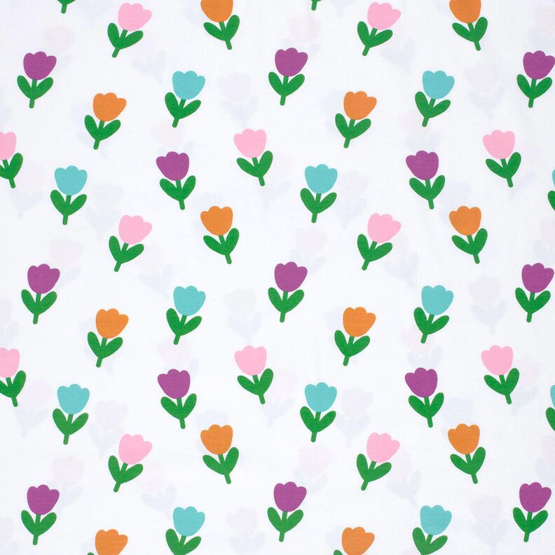 Puuvillajersey Tyylitellyt tulppaanit – valkoinen/punalila,  image number 1