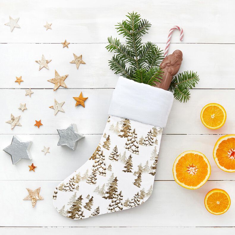 Puuvillakangas Popliini lumen peittämät kuusipuut – valkoinen/vaaleanruskea,  image number 5