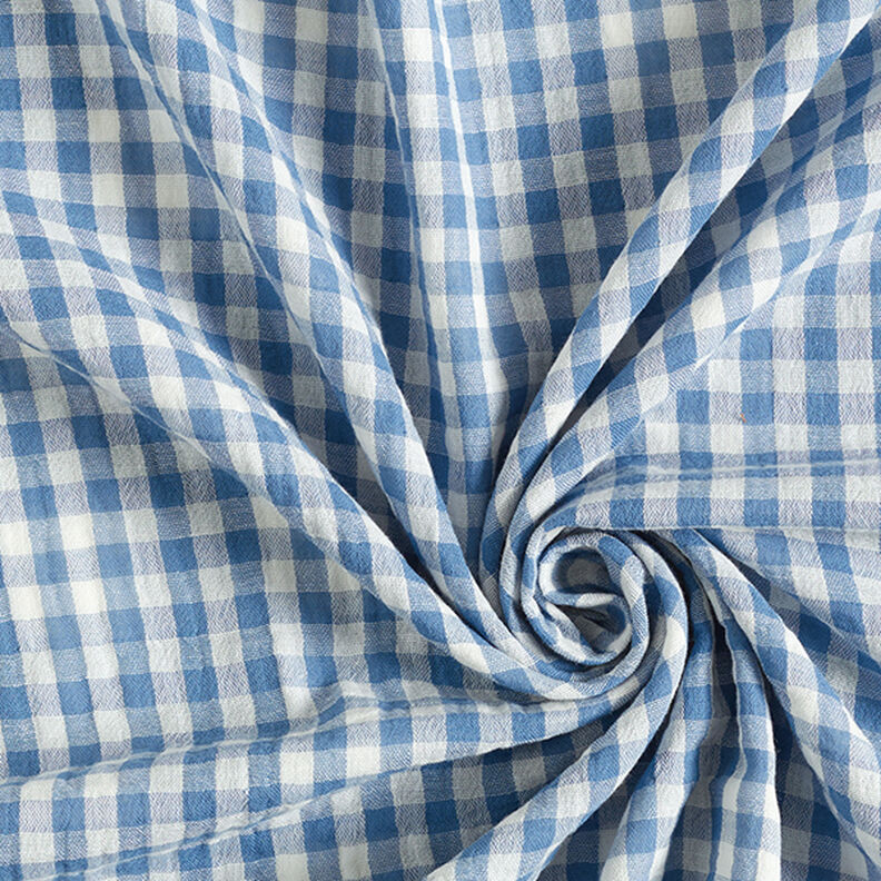 Musliini-/kaksikerroksinen kangas Ruutukuvio iso ja pieni Doubleface – villanvalkoinen/farkunsininen,  image number 3