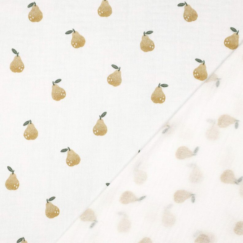 Musliini-/kaksikerroksinen kangas Päärynä Digitaalipainatus | Poppy Fabrics – valkoinen/oliivi,  image number 4