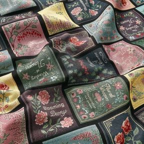 Sisustuskangas Gobeliini Kirjan kansi &ndash; musta/merlot, 