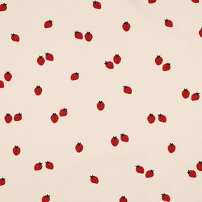 GOTS Puuvillajersey Mansikat | Poppy Fabrics – vaalea beige/karmiininpunainen, 