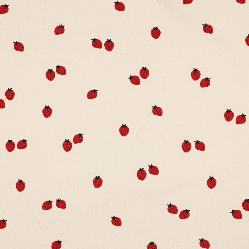 GOTS Puuvillajersey Mansikat | Poppy Fabrics – vaalea beige/karmiininpunainen,  image number 1