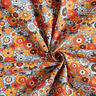 Puuvillakangas Kretonki Värikkäät kukat – vaalea farkunsininen/oranssi,  thumbnail number 3