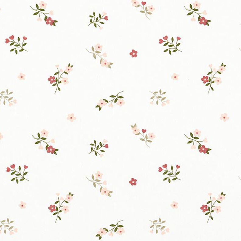 Puuvillajersey Kukat ja sydämet – villanvalkoinen,  image number 1