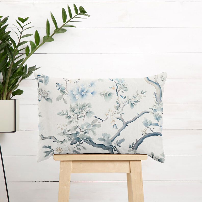 Sisustuskangas Puolipanama Maalatut oksat &ndash; valkoinen/siniharmaa,  image number 7