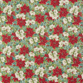 Sisustuskangas Gobeliini Joulutähdet Kaksivärinen – vaalea beige/punainen, 