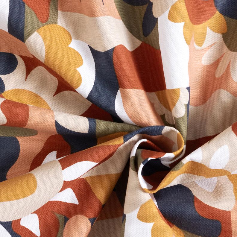 Sisustuskangas Puolipanama Abstraktit retrokukat – valkoinen/kupari,  image number 3